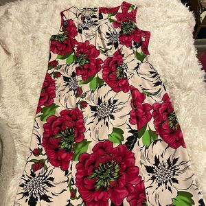 DressBarn Size 14 Pink, White, & Green Floral Sleeveless Dress